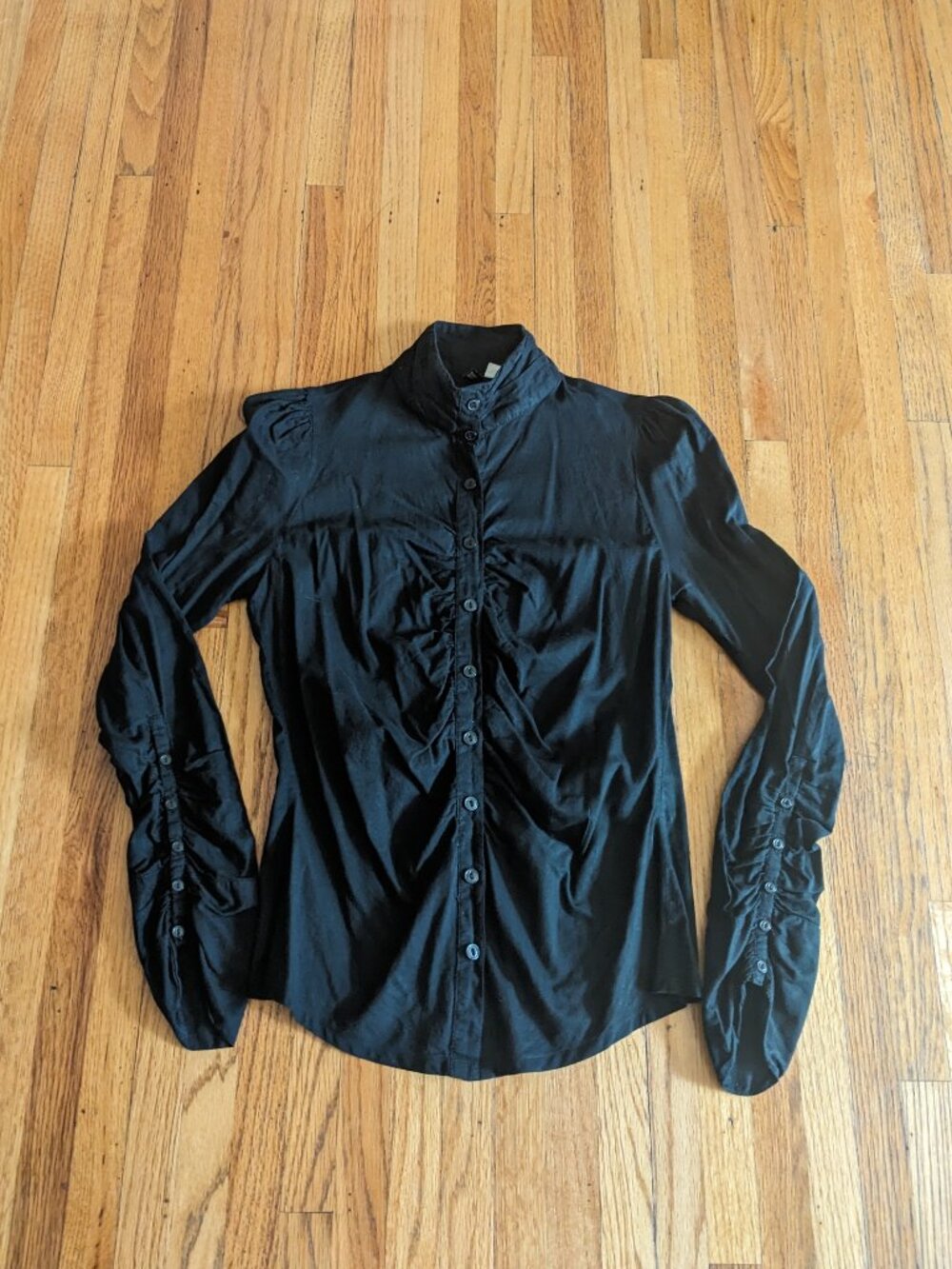 Black H&M ruched front fitted blouse